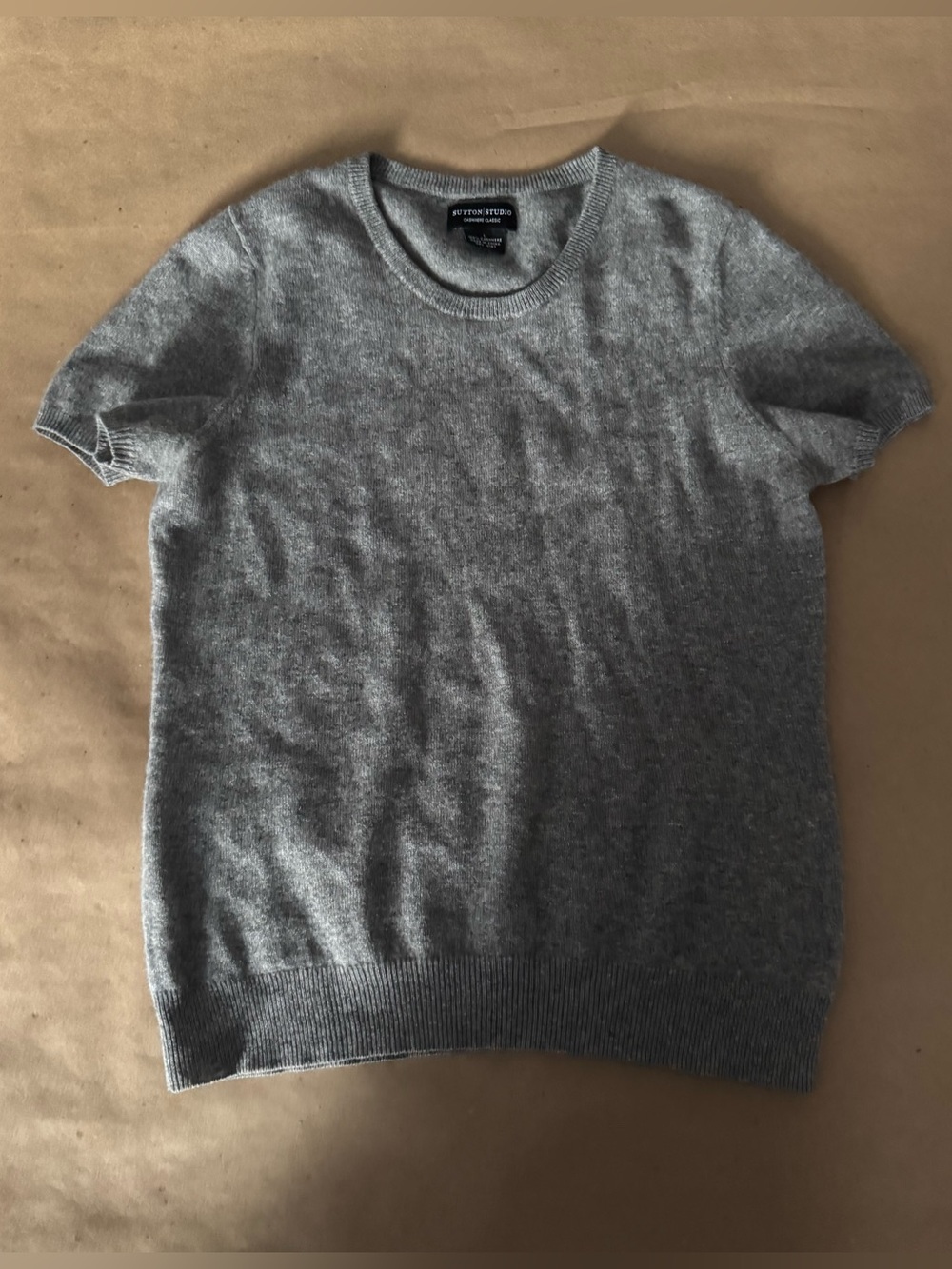 Sutton Studio 100% Cashmere Short Sleeve Sweater Grey Knit Top Large Women’s